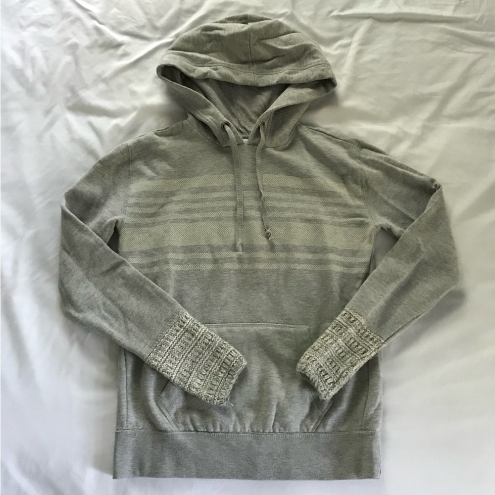 Grey Hooded Sweatshirt With Knit Sleeves